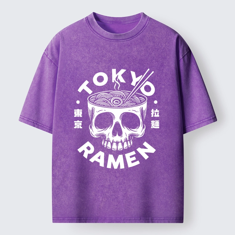 Tokyo-Tiger Dark Tokyo Ramen Funny Meme Washed T-Shirt