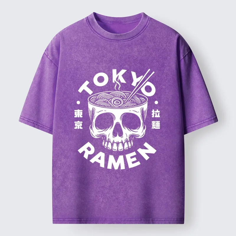 Tokyo-Tiger Dark Tokyo Ramen Funny Meme Washed T-Shirt