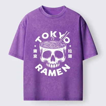 Tokyo-Tiger Dark Tokyo Ramen Funny Meme Washed T-Shirt
