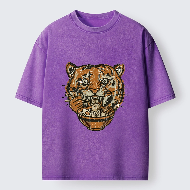 Tokyo-Tiger Vintage Tiger Ramen Funny Meme Washed T-Shirt