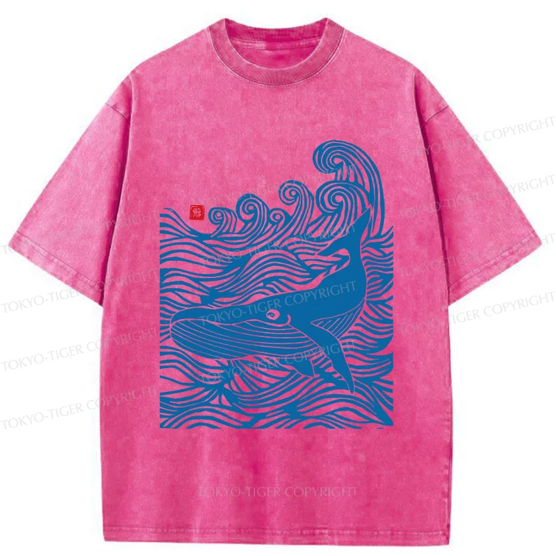 Tokyo-Tiger Woodcut Whale Washed T-Shirt