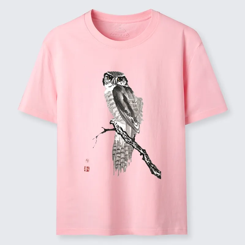Tokyo-Tiger Minimal Ink Owl Oriental Brush Art Classic T-Shirt