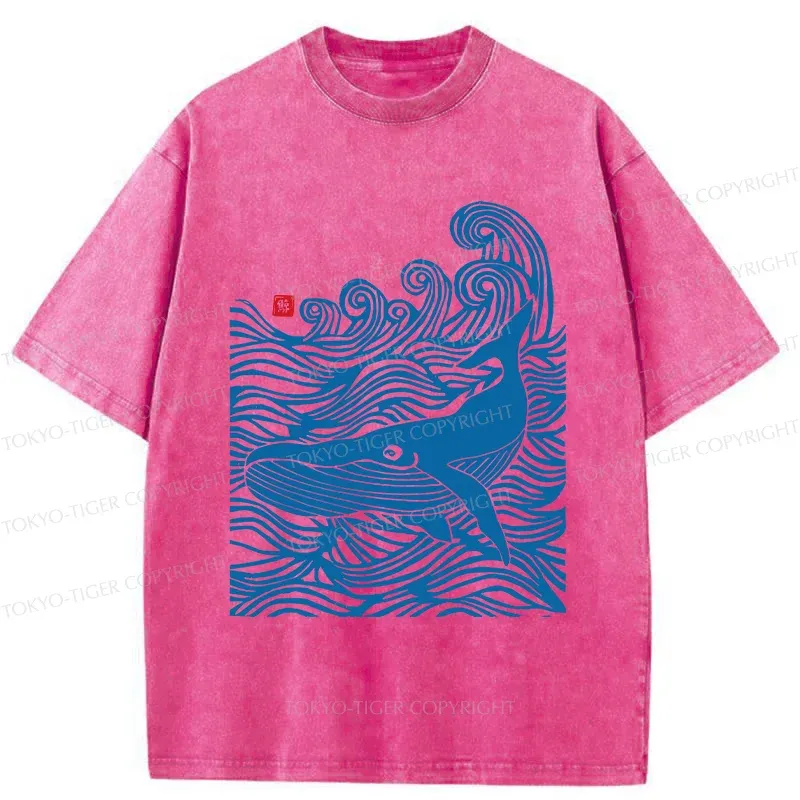 Tokyo-Tiger Woodcut Whale Washed T-Shirt