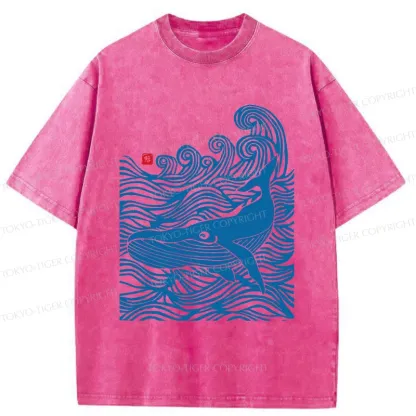 Tokyo-Tiger Woodcut Whale Washed T-Shirt