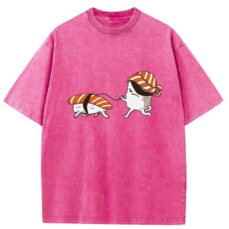 Tokyo-Tiger Sushi Walking Sushi Washed T-Shirt