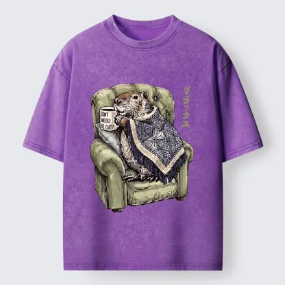Tokyo-Tiger Relax Capybara Cozy Sofa Warm Blanket Washed T-Shirt