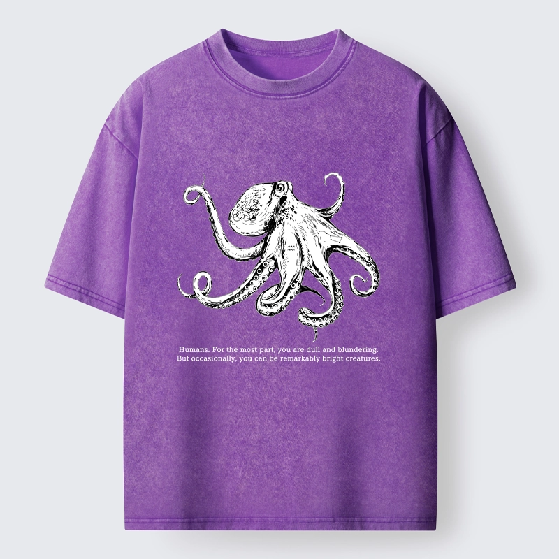 Tokyo-Tiger Vintage Octopus Line Drawing Washed T-Shirt