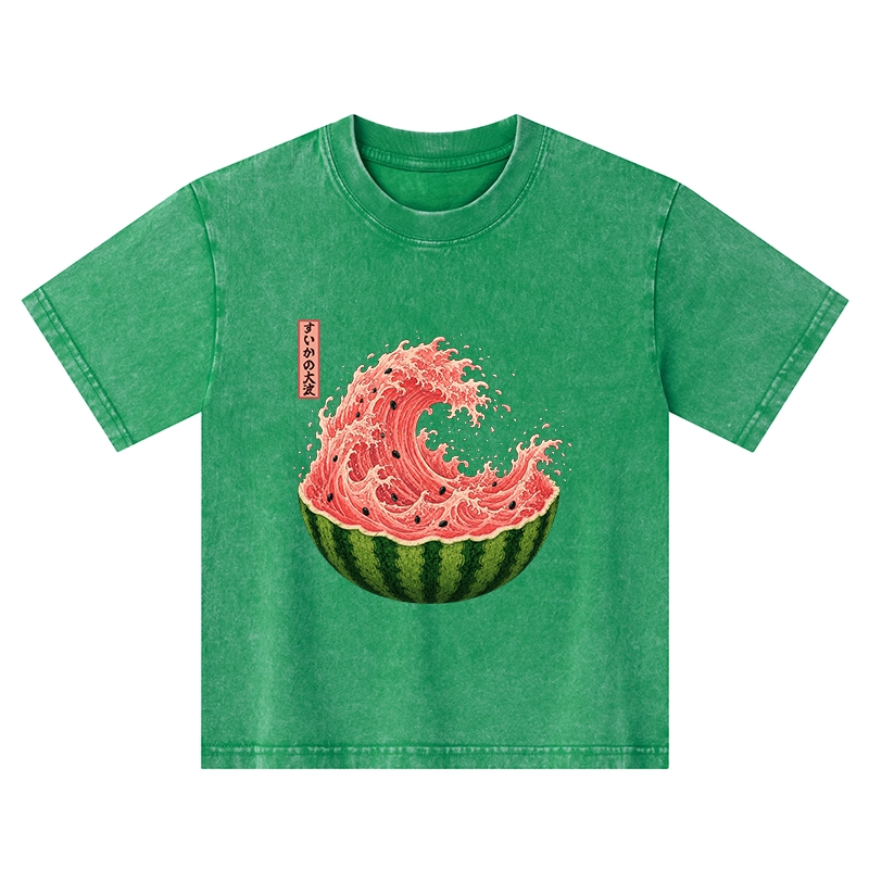 Tokyo-Tiger Watermelon Wave Summer Ukiyo Art Kids Washed T-Shirt