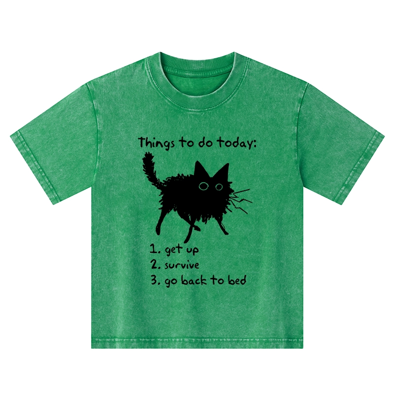 Tokyo-Tiger Lazy Cat Survive Day Funny Meme Kids Washed T-Shirt