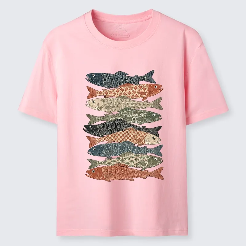Tokyo-Tiger Patterned Stack Fish Japanese Block Print Classic T-Shirt Sale