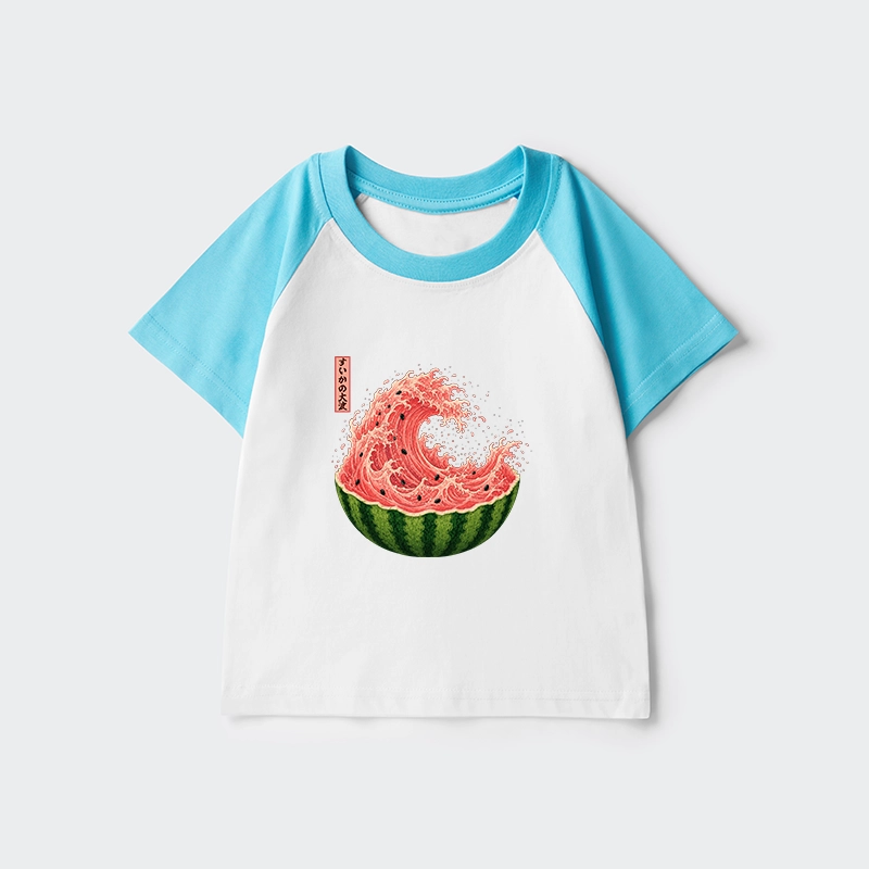 Tokyo-Tiger Watermelon Wave Summer Ukiyo Art Kids Raglan T-shirt