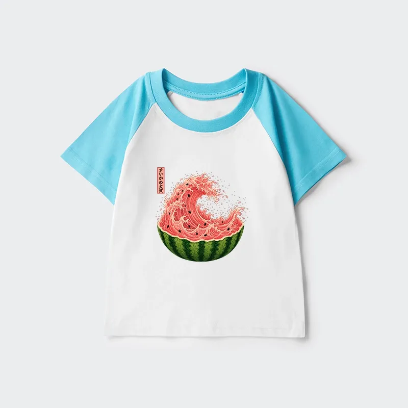 Tokyo-Tiger Watermelon Wave Summer Ukiyo Art Kids Raglan T-shirt