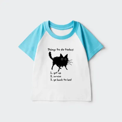 Tokyo-Tiger Lazy Cat Survive Day Funny Meme Kids Raglan T-shirt