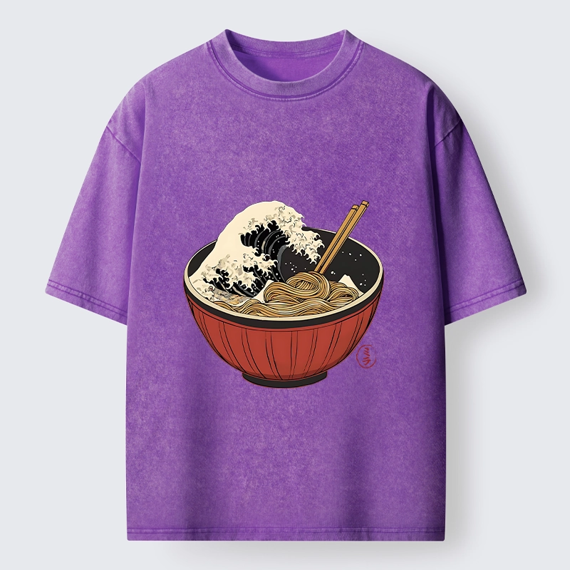 Tokyo-Tiger Great Wave Inside Ramen Bowl Washed T-Shirt