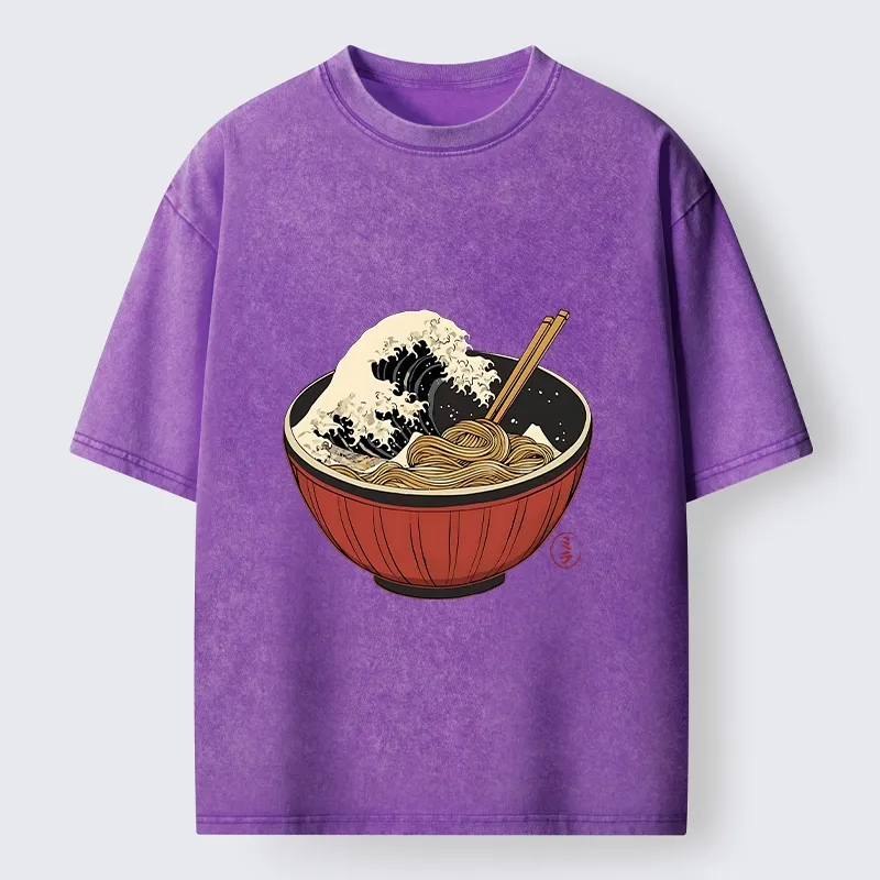Tokyo-Tiger Great Wave Inside Ramen Bowl Washed T-Shirt