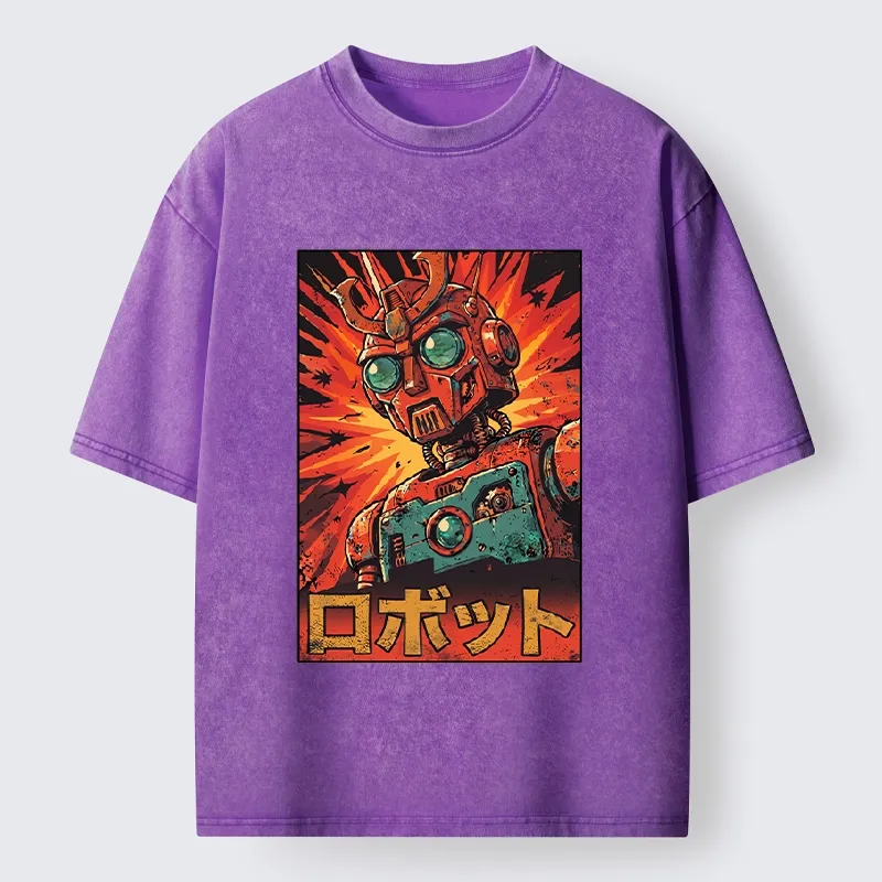 Tokyo-Tiger Retro Japanese Robot Washed T-Shirt