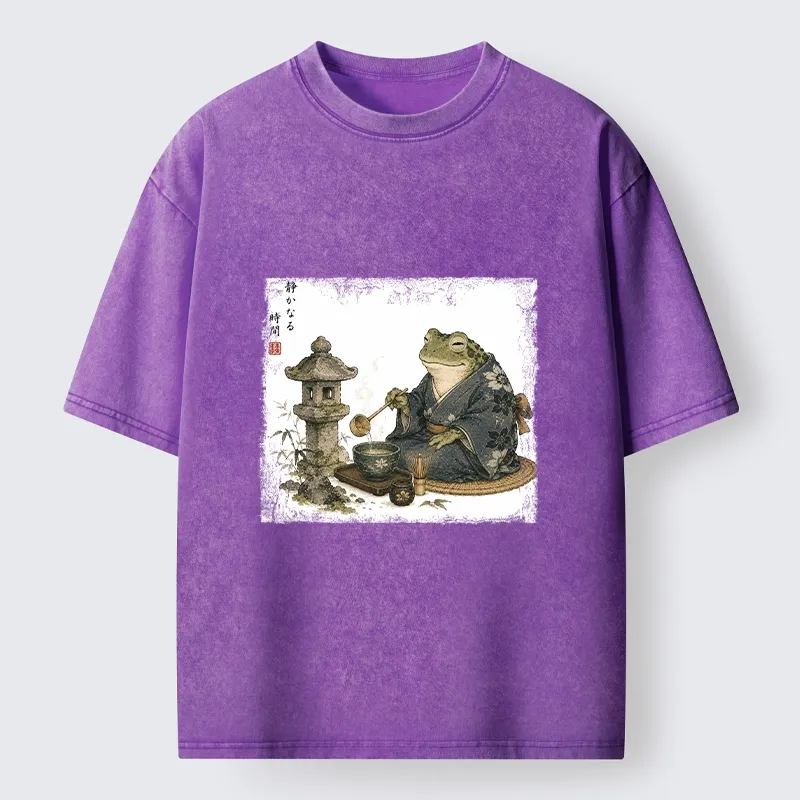 Tokyo-Tiger Calm Kimono Tea Frog Washed T-Shirt