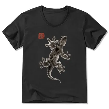 Tokyo-Tiger Minimal Asian Ink Brush Gecko Vibe V-Neck Classic T-Shirt