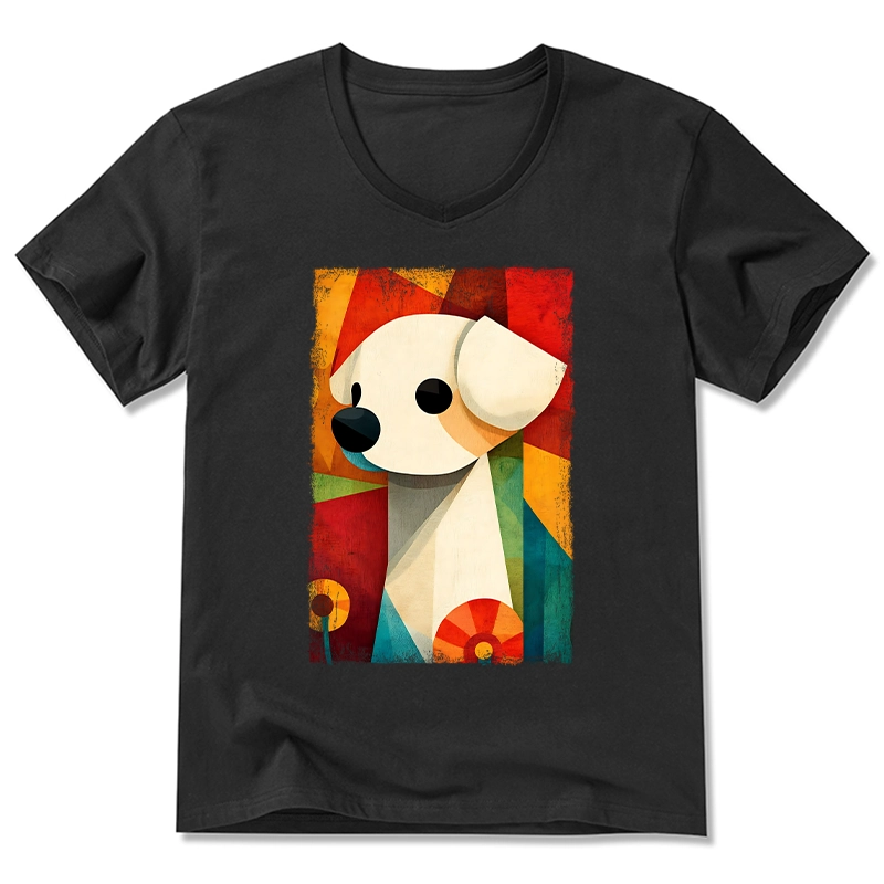 Tokyo-Tiger Retro Abstract Color Block Puppy Art V-Neck Classic T-Shirt