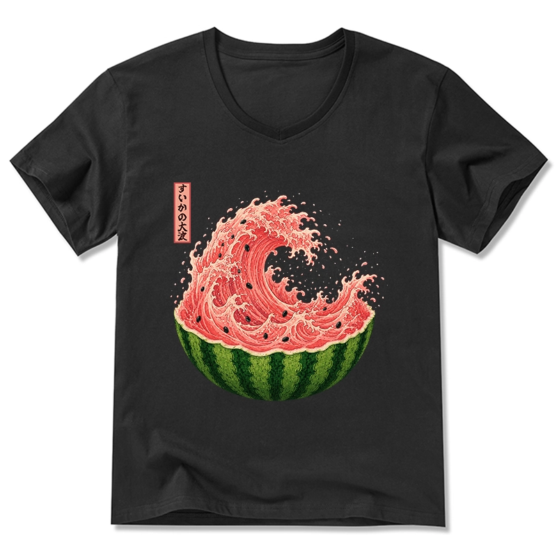 Tokyo-Tiger Watermelon Wave Summer Ukiyo Art V-Neck Classic T-Shirt