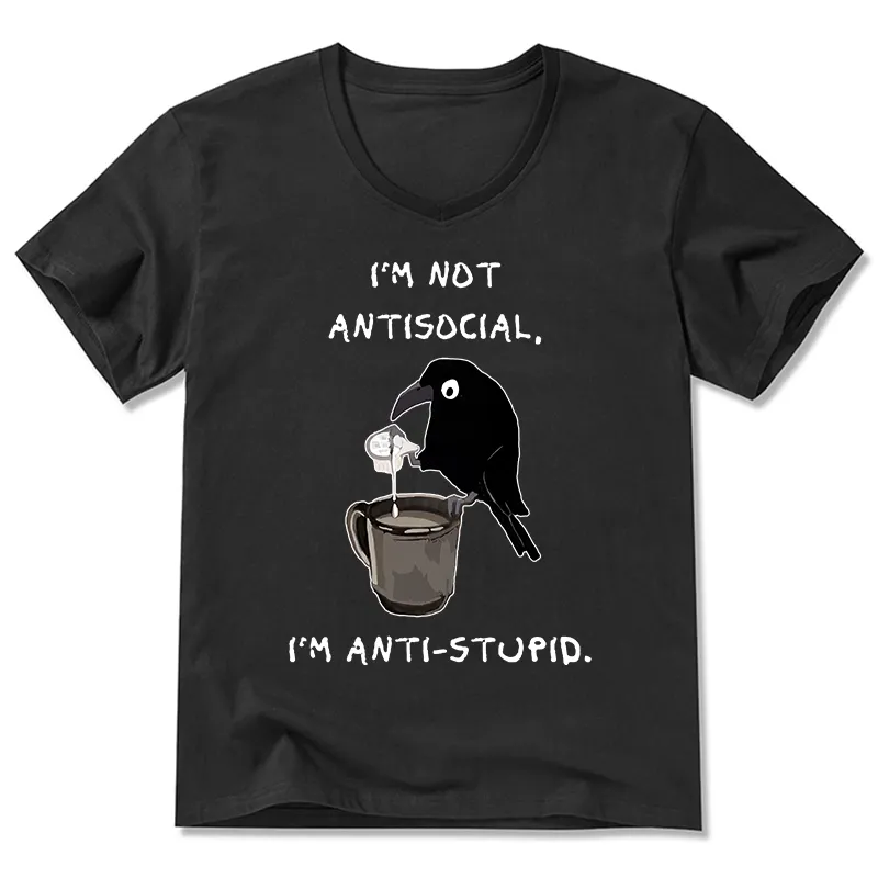 Tokyo-Tiger Cool Crow Sips Calm Coffee Alone V-Neck Classic T-Shirt