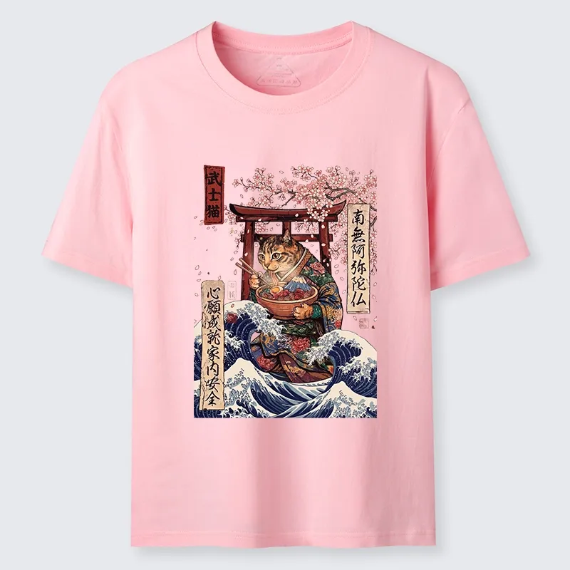 Tokyo-Tiger Samurai Cat Eating Noodles Wave Scene Classic T-Shirt