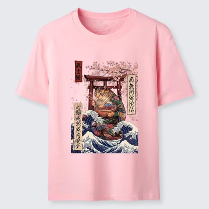Tokyo-Tiger Samurai Cat Eating Noodles Wave Scene Classic T-Shirt