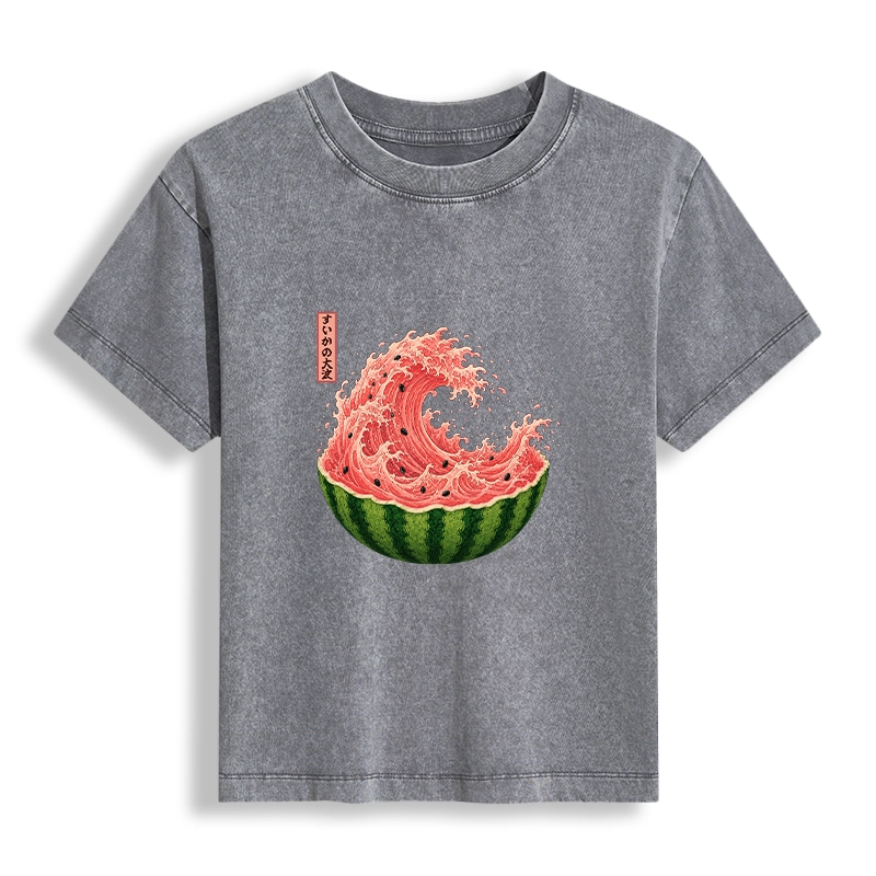 Tokyo-Tiger Watermelon Wave Summer Ukiyo Art Women's Washed T-shirt