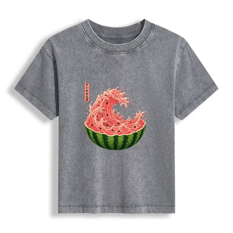 Tokyo-Tiger Watermelon Wave Summer Ukiyo Art Women's Washed T-shirt