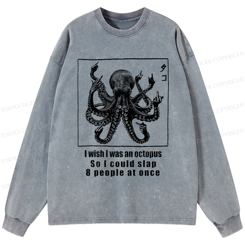 Tokyo-Tiger I Wish I Was An Octopus Japan Washed Long Sleeve T-Shirt