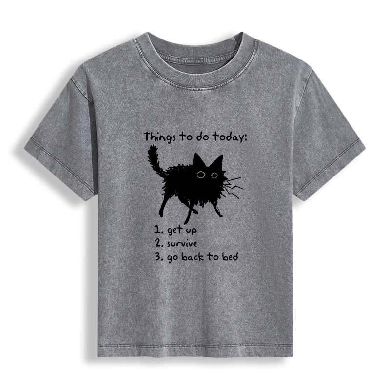 Tokyo-Tiger Lazy Cat Survive Day Funny Meme Women's Washed T-shirt