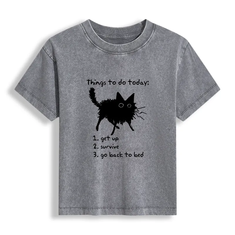 Tokyo-Tiger Lazy Cat Survive Day Funny Meme Women's Washed T-shirt