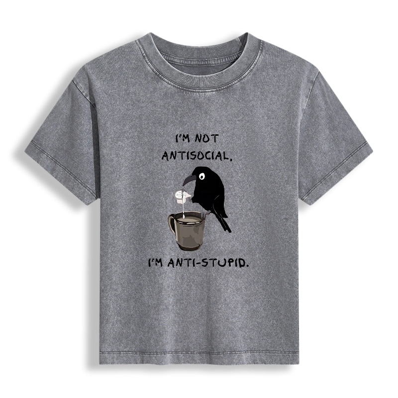 Tokyo-Tiger Cool Crow Sips Calm Coffee Alone Women's Washed T-shirt
