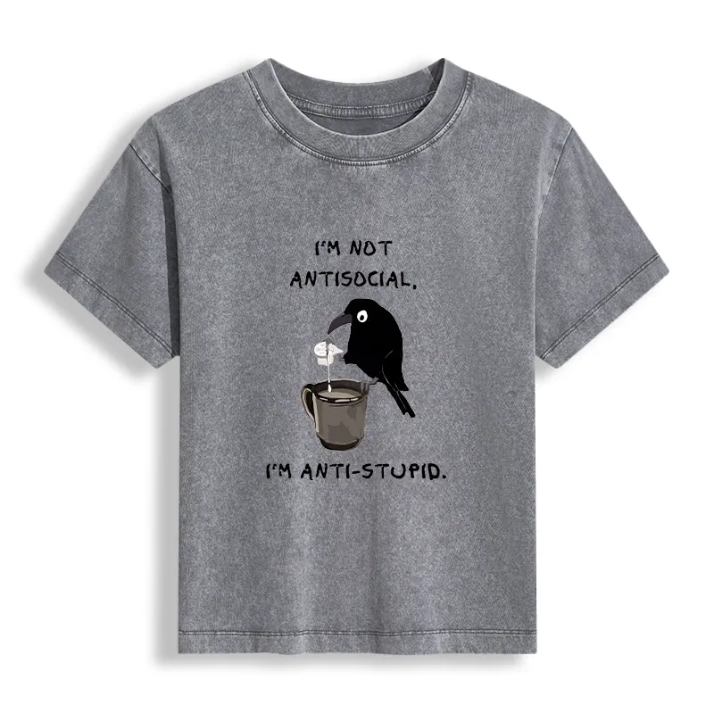 Tokyo-Tiger Cool Crow Sips Calm Coffee Alone Women's Washed T-shirt Sale