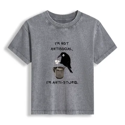 Tokyo-Tiger Cool Crow Sips Calm Coffee Alone Women's Washed T-shirt