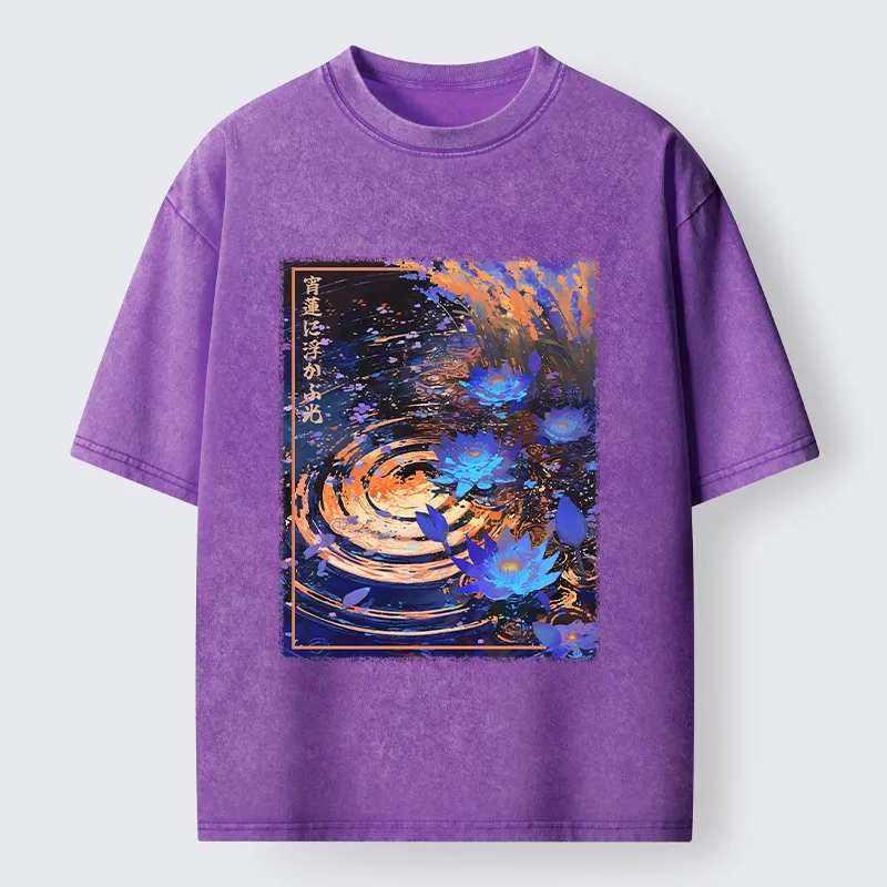 Tokyo-Tiger Night Lotus Water Glow Washed T-Shirt