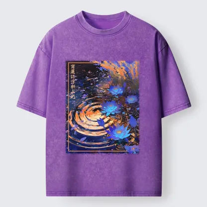 Tokyo-Tiger Night Lotus Water Glow Washed T-Shirt