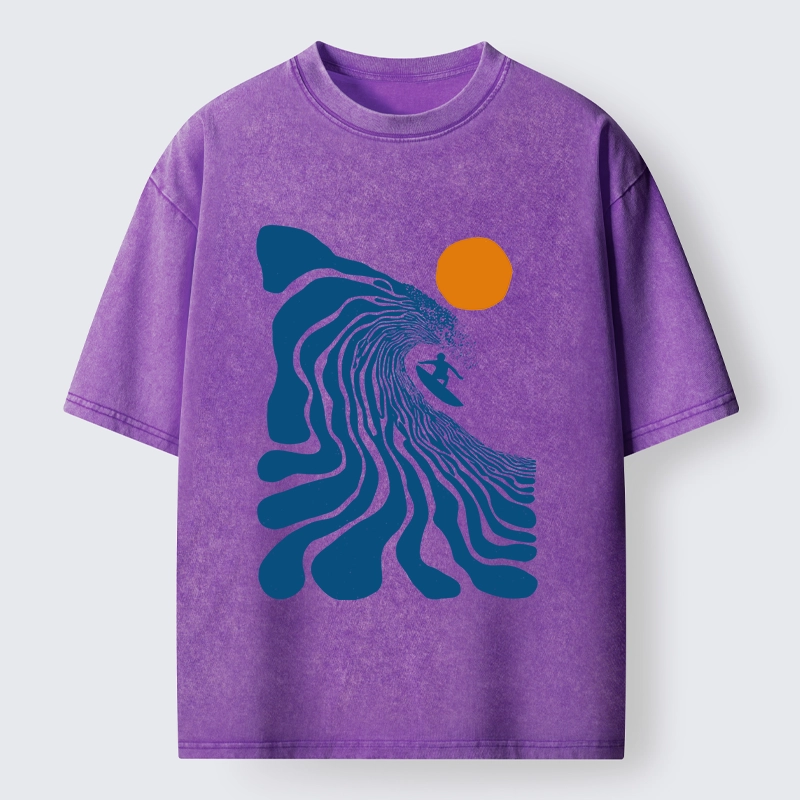 Tokyo-Tiger Retro Wave Surfer Guy Washed T-Shirt