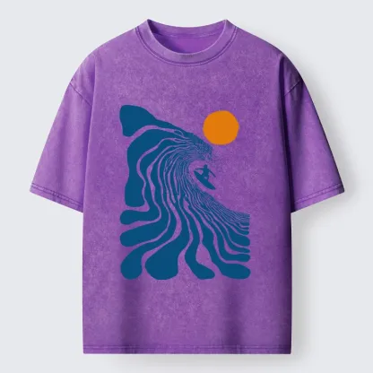 Tokyo-Tiger Retro Wave Surfer Guy Washed T-Shirt