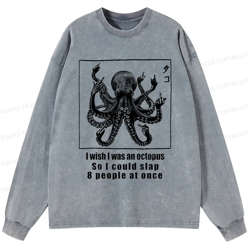 Tokyo-Tiger I Wish I Was An Octopus Japan Washed Long Sleeve T-Shirt