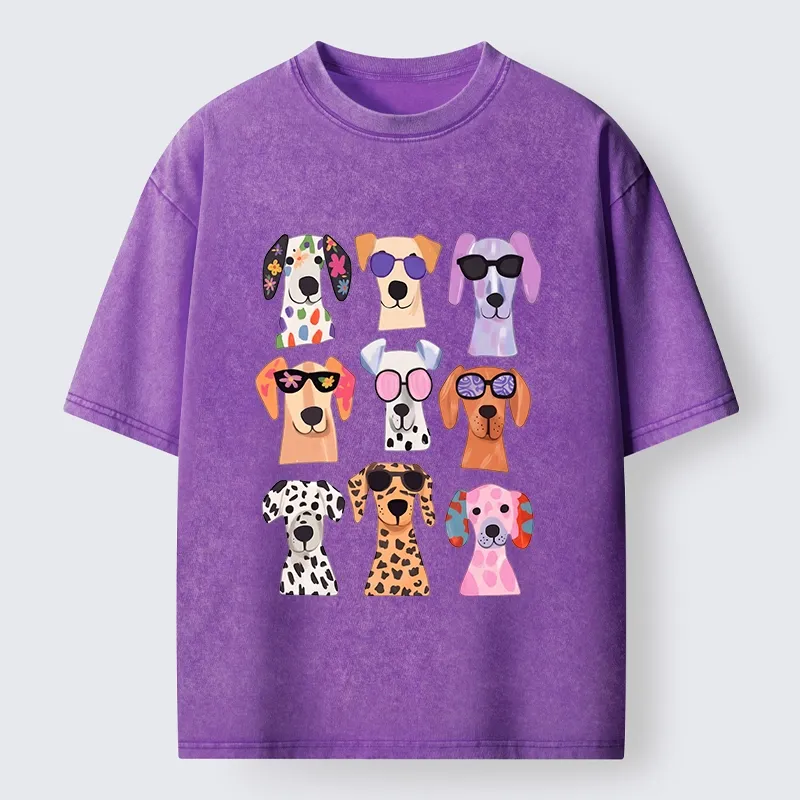 Tokyo-Tiger Colorful Dog Squad Meme Washed T-Shirt