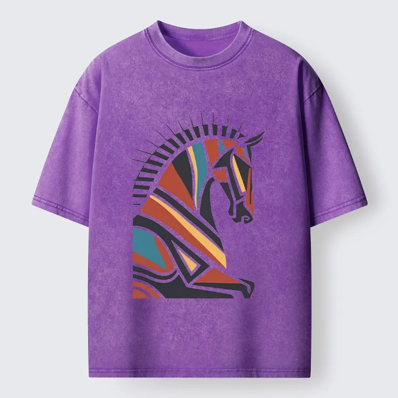 Tokyo-Tiger Geometric Color Horse Washed T-Shirt
