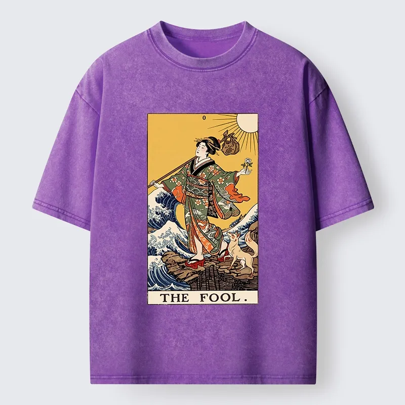 Tokyo-Tiger Ukiyo E Fool Tarot Washed T-Shirt