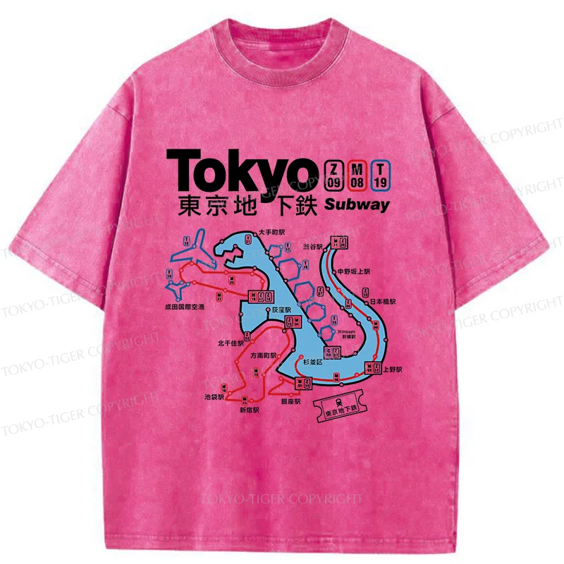 Tokyo-Tiger Tokyo Subway Map Washed T-Shirt
