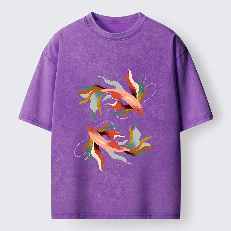 Tokyo-Tiger Twin Color Koi Fish Washed T-Shirt