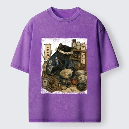 Tokyo-Tiger One Time Meeting Cat Art Washed T-Shirt