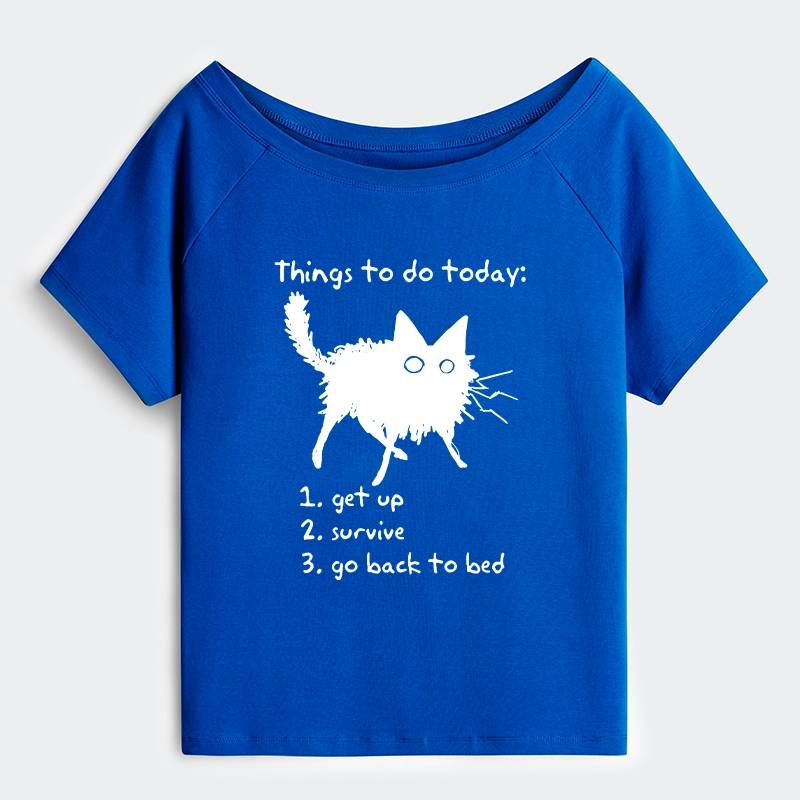 Tokyo-Tiger Lazy Cat Survive Day Funny Meme Off Shoulder T-Shirt
