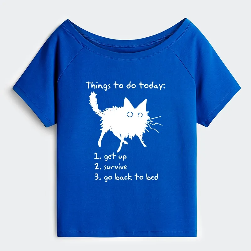 Tokyo-Tiger Lazy Cat Survive Day Funny Meme Off Shoulder T-Shirt
