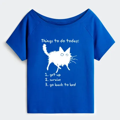 Tokyo-Tiger Lazy Cat Survive Day Funny Meme Off Shoulder T-Shirt
