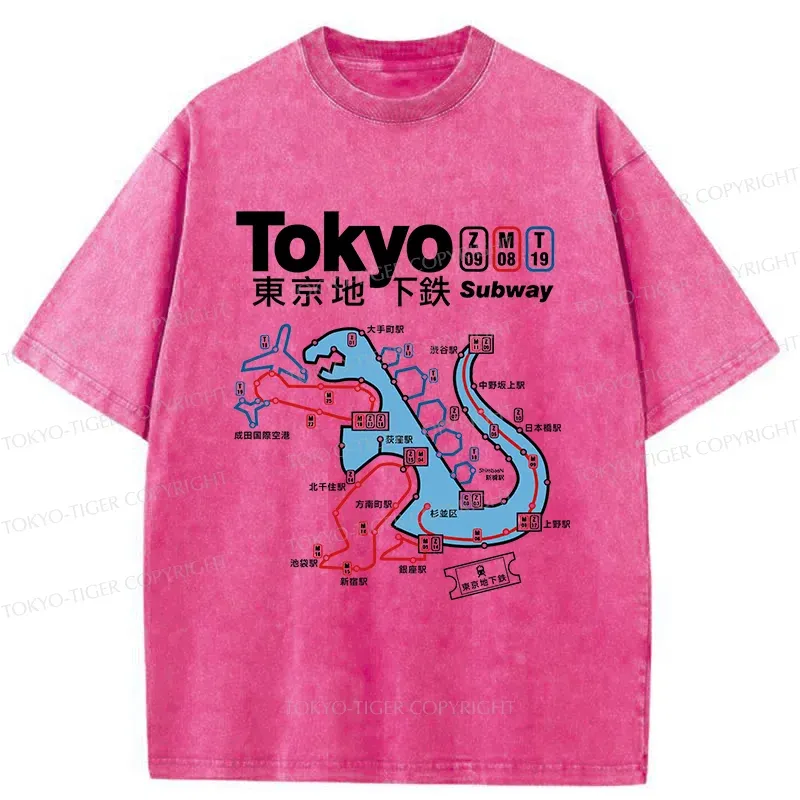 Tokyo-Tiger Tokyo Subway Map Washed T-Shirt